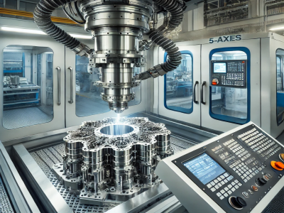 DALLE 2025-03-28 094337 - A high-tech 5-axis CNC machining center in operation cutting a complex metal aerospace component The machine has multiple rotating and tilting axes DALLE 2025-03-28 094337 - A high-tech 5-axis CNC machining center in operation cutting a complex metal aerospace component The machine has multiple rotating and tilting axes