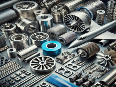DALLE 2025-03-29 103615 - A collection of aerospace-grade materials used in aircraft manufacturing including titanium alloys aluminum alloys high-temperature superalloys st